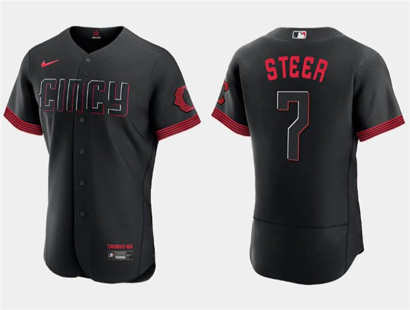 Men's Cincinnati Reds #7 Spencer Steer Black 2023 City Connect Flex Base Stitched Jersey